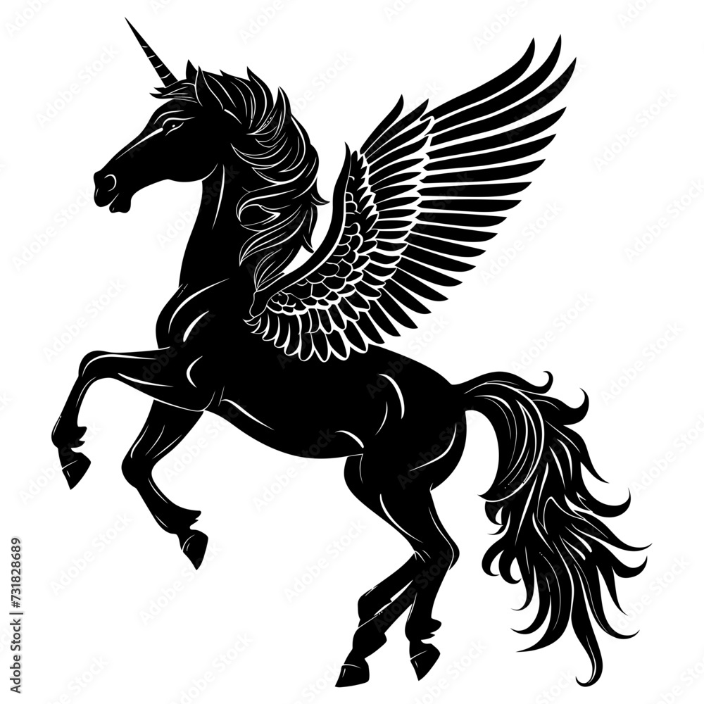 Silhouette pegasus black color only full body 