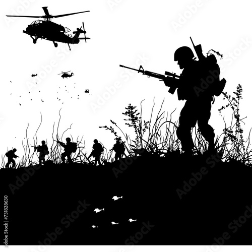 silhouette of a war situation black color only 