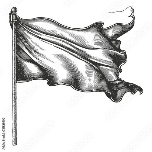 flag fluttering element with ornament in old engraving style