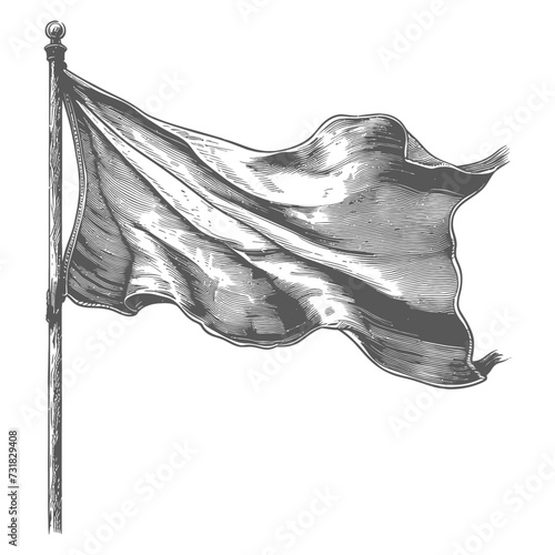 flag fluttering element with ornament in old engraving style
