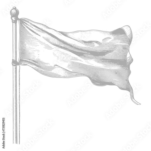 flag fluttering element with ornament in old engraving style