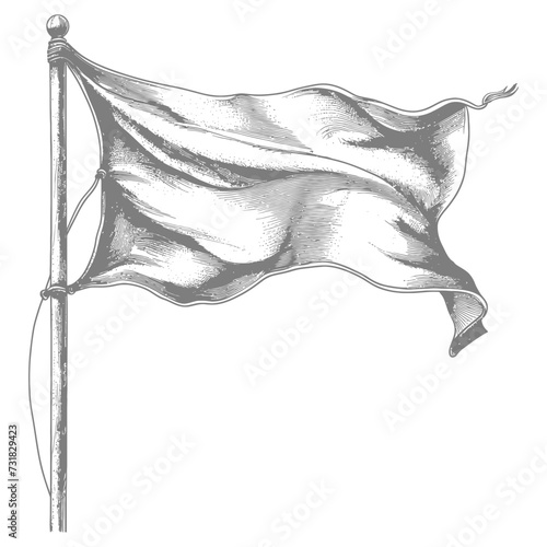 flag fluttering element with ornament in old engraving style