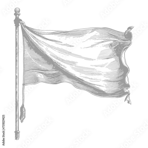 flag fluttering element with ornament in old engraving style