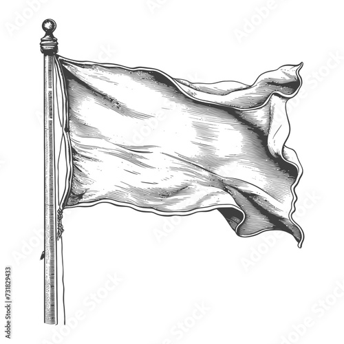 flag fluttering element with ornament in old engraving style