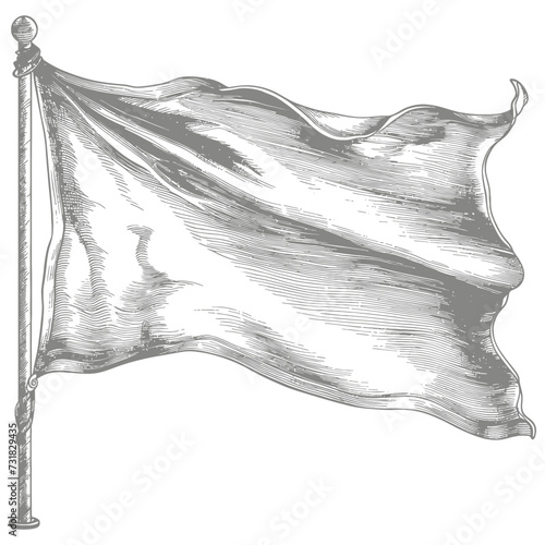 flag fluttering element with ornament in old engraving style