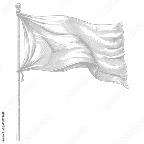 flag fluttering element with ornament in old engraving style