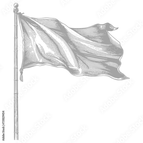 flag fluttering element with ornament in old engraving style