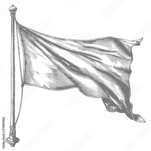 flag fluttering element with ornament in old engraving style