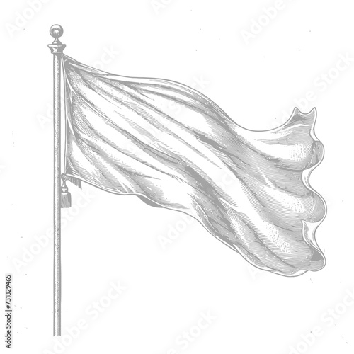 flag fluttering element with ornament in old engraving style