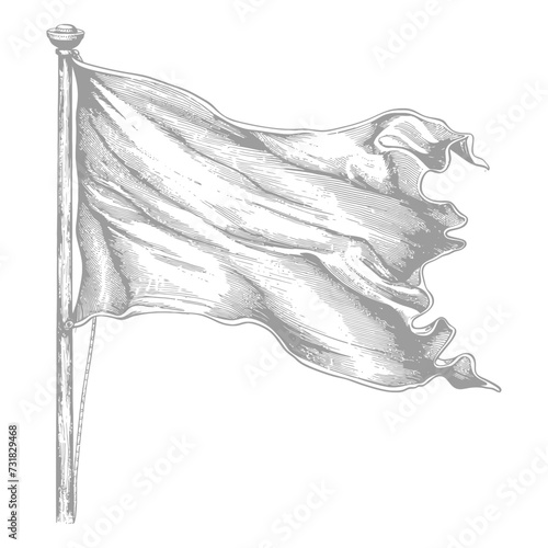 flag fluttering element with ornament in old engraving style