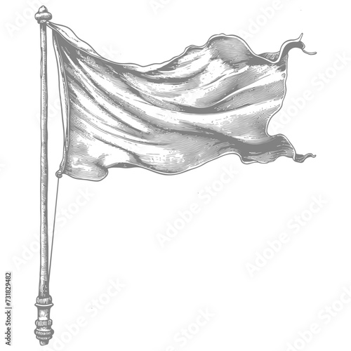 flag fluttering element with ornament in old engraving style