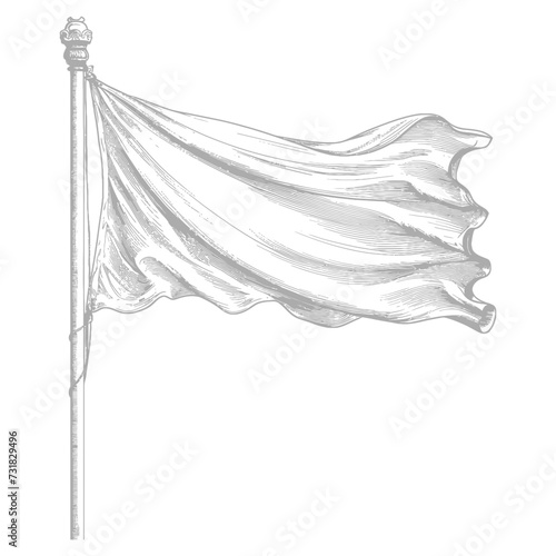 flag fluttering element with ornament in old engraving style