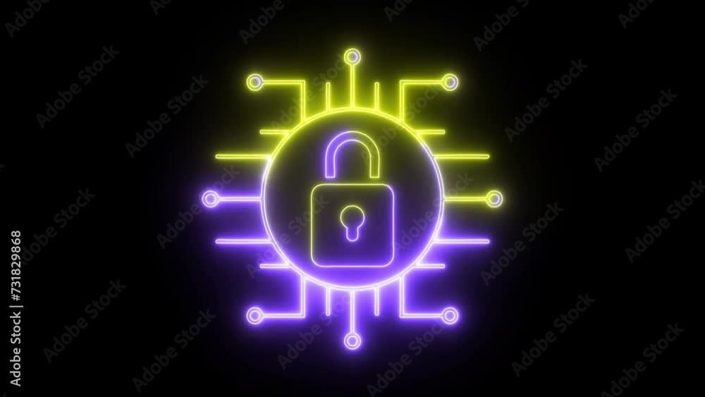 Glowing cyber security icon animated. Neon cyber security technology animation. Glowing cyber security icon animated. Neon cyber security technology animation.