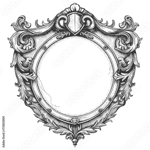 circle frame with ornament in old engraving style