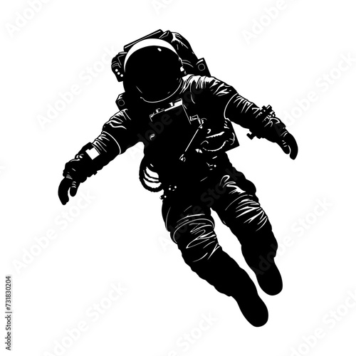 Silhouette astronaut floating in space black color only full body