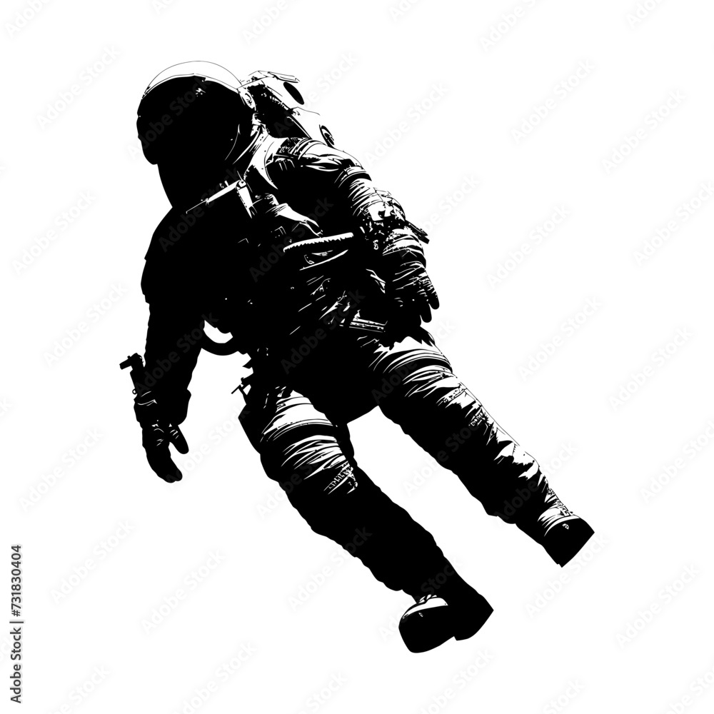 Fototapeta premium Silhouette astronaut floating in space black color only full body