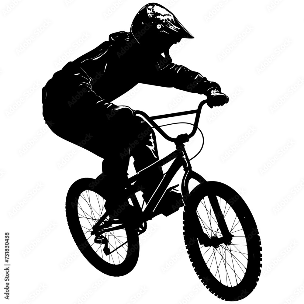 Obraz premium Silhouette bmx bike jumps in the air black color only full body