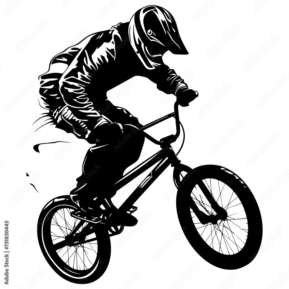 Fototapeta premium Silhouette bmx bike jumps in the air black color only full body