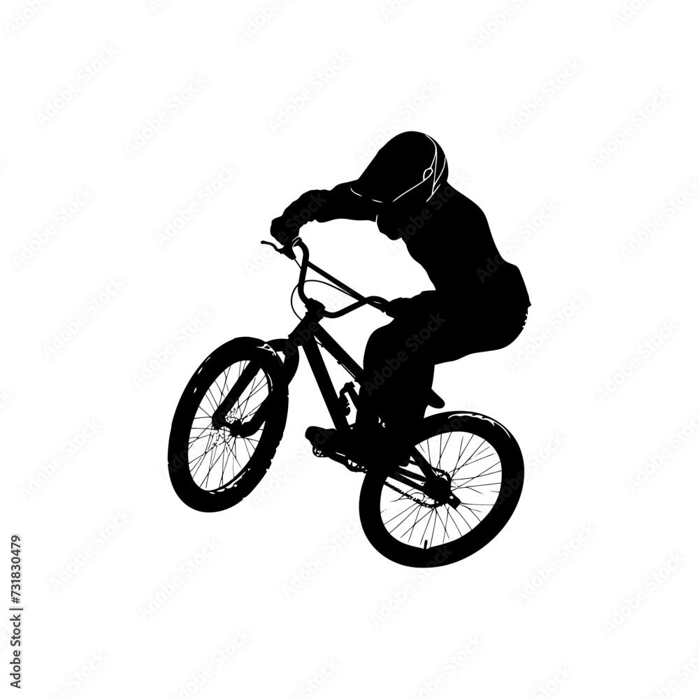 Naklejka premium Silhouette bmx bike jumps in the air black color only full body