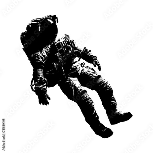 Silhouette astronaut floating in space black color only full body