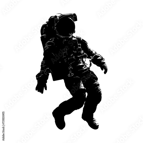 Silhouette astronaut floating in space black color only full body