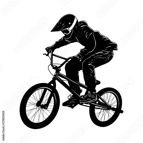 Silhouette bmx bike jumps in the air black color only full body