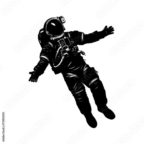 Silhouette astronaut floating in space black color only full body