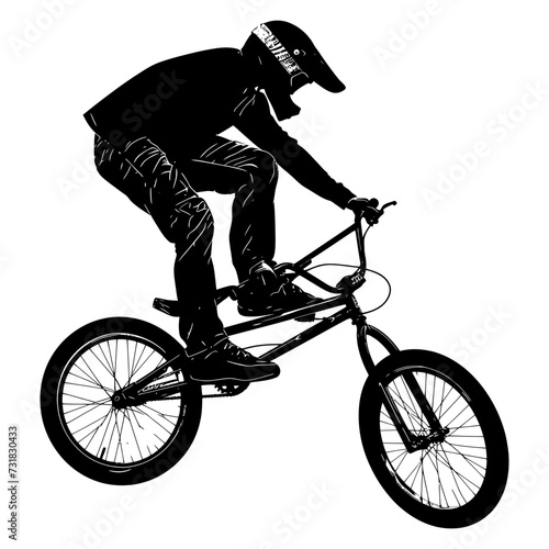 Silhouette bmx bike jumps in the air black color only full body