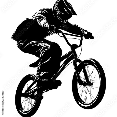 Silhouette bmx bike jumps in the air black color only full body