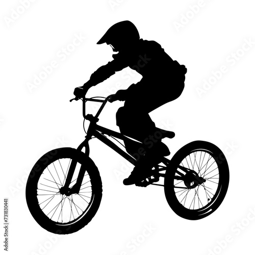 Silhouette bmx bike jumps in the air black color only full body