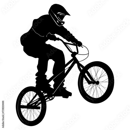 Silhouette bmx bike jumps in the air black color only full body