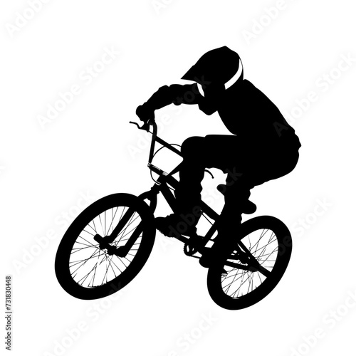 Silhouette bmx bike jumps in the air black color only full body