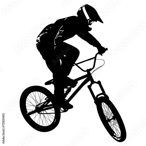 Silhouette bmx bike jumps in the air black color only full body