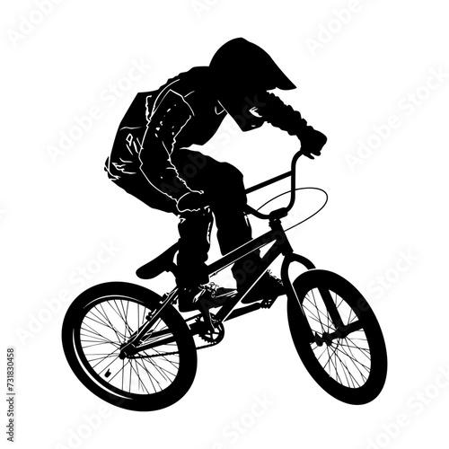 Silhouette bmx bike jumps in the air black color only full body