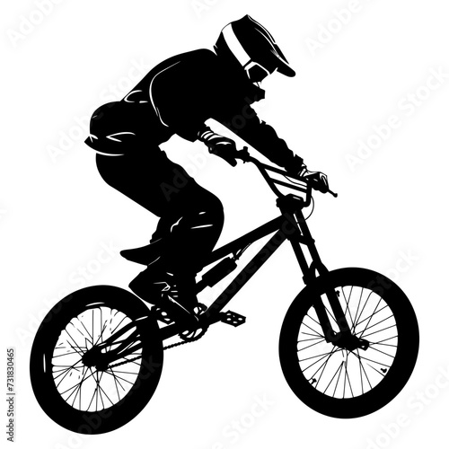 Silhouette bmx bike jumps in the air black color only full body