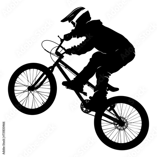 Silhouette bmx bike jumps in the air black color only full body