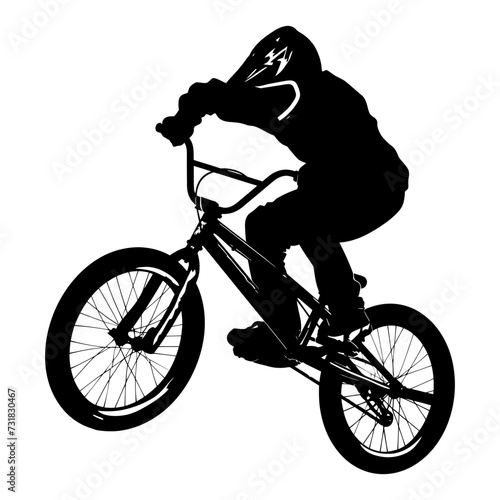 Silhouette bmx bike jumps in the air black color only full body