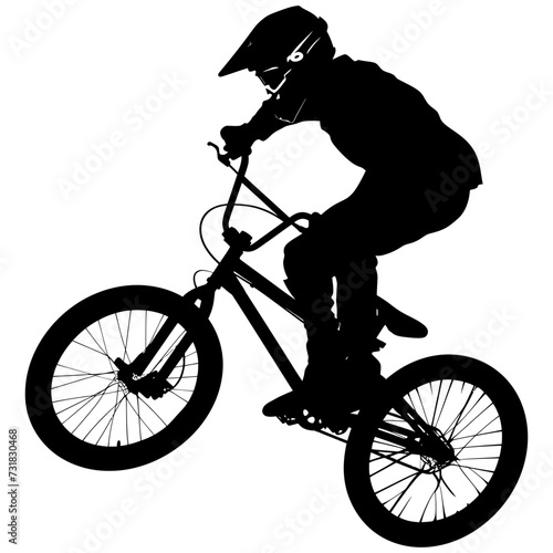 Silhouette bmx bike jumps in the air black color only full body