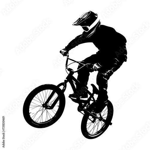 Silhouette bmx bike jumps in the air black color only full body