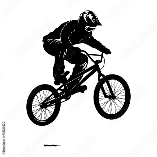 Silhouette bmx bike jumps in the air black color only full body