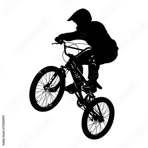 Silhouette bmx bike jumps in the air black color only full body