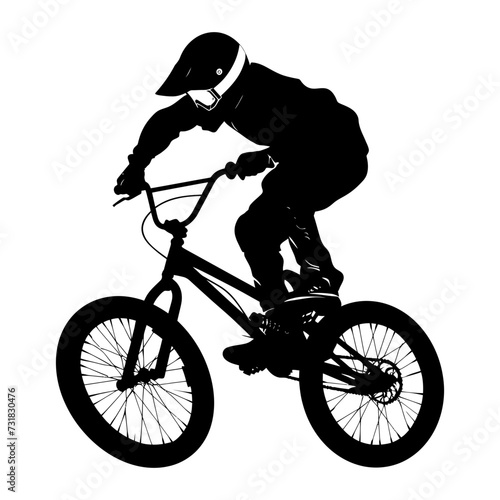 Silhouette bmx bike jumps in the air black color only full body