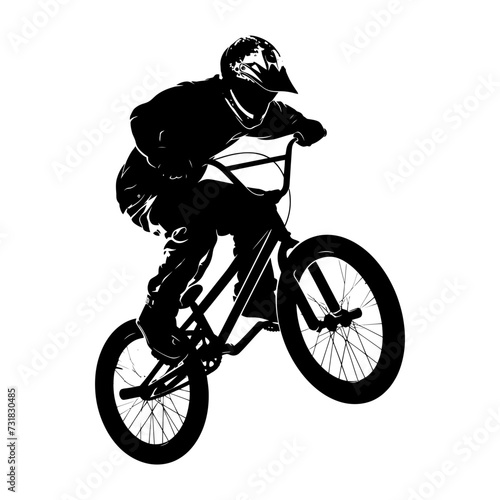 Silhouette bmx bike jumps in the air black color only full body
