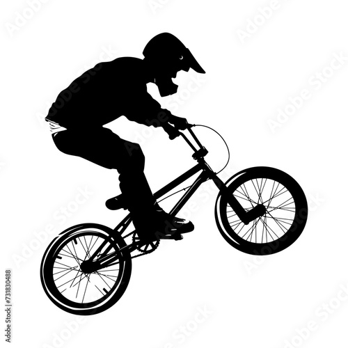 Silhouette bmx bike jumps in the air black color only full body