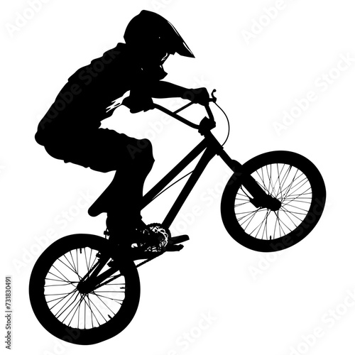 Silhouette bmx bike jumps in the air black color only full body