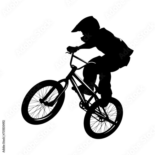Silhouette bmx bike jumps in the air black color only full body