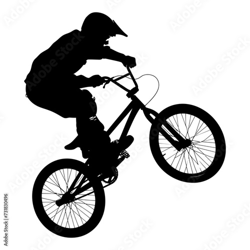 Silhouette bmx bike jumps in the air black color only full body
