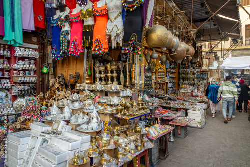 Egyptian shop in Khan el-Khalili grand bazaar in Old Cairo, Egypt photo