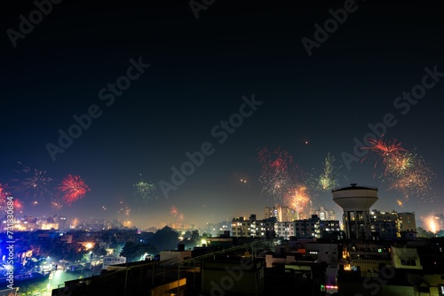 Scenic view of fireworks at Diwali Indian Festival in Ahmedabad at night