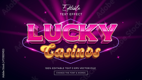 Lucky casino editable text effect Premium Vector
